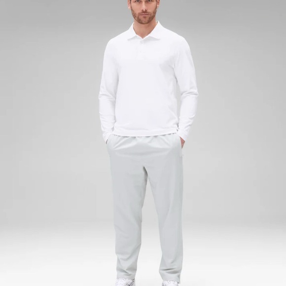 Reigning Champ Men’s White TECH PIQUE PLAYOFF STANDARD LONG SLEEVE POLO - Picture 2 of 13
